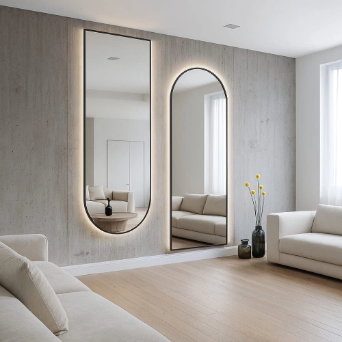 Lustro AMARE DUO – zestaw luster półowalnych LED w ramie MDF do salonu, sypialni, przedpokoju i garderoby